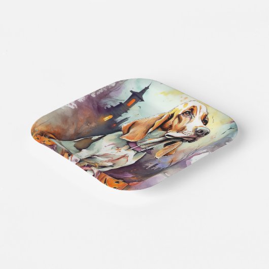 ハロウィーンバスセットハウンドとカボチャ怖い ペーパープレート (傾斜あり)