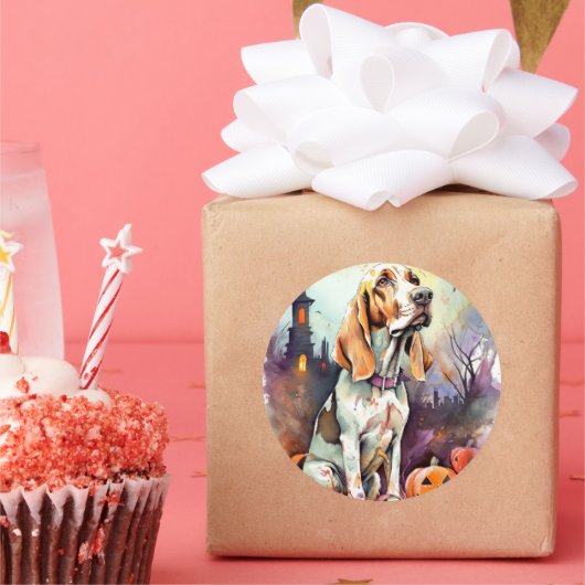 ハロウィーンバスセットハウンドとカボチャ怖い ラウンドシール (パーティー)