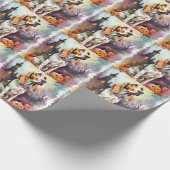 ハロウィーンバスセットハウンドとカボチャ怖い ラッピングペーパー (角)