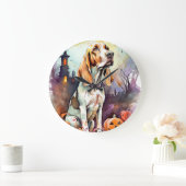 ハロウィーンバスセットハウンドとカボチャ怖い ラージ壁時計 (ホーム)