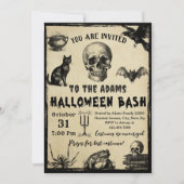 ハロウィーンバッシュアダルトヴィンテージゴシックスカル 招待状 (正面)
