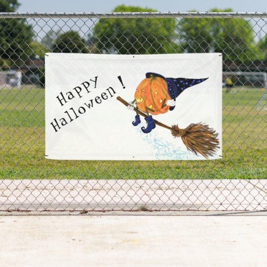 ハロウィーンバナーウィッチカボチャ飛んでいるブロム 横断幕 (インサイチュ)