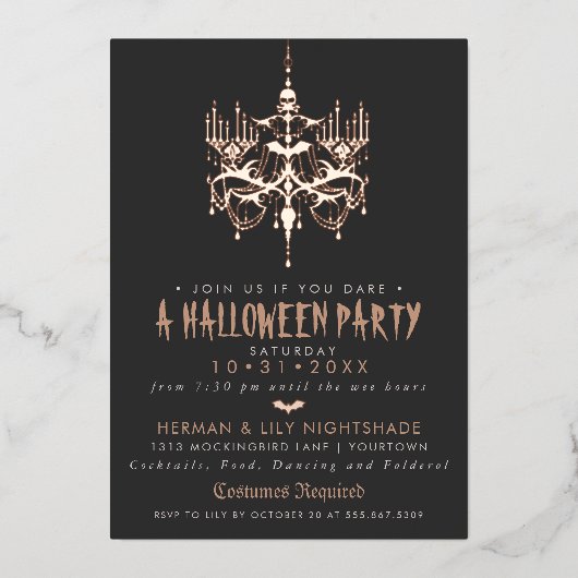 ハロウィーンバラゴールドフォイルシャンデリア 箔招待状 (正面)