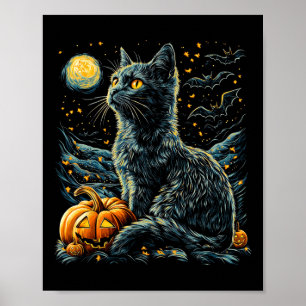 ハロウィーンバンゴッホ星空のナイトブラックキャットカボチャ ポスター