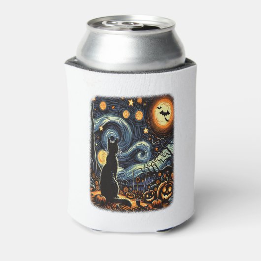 ハロウィーンバンゴッホ星空のナイトブラックキャットカボチャ 缶クーラー (缶裏面)