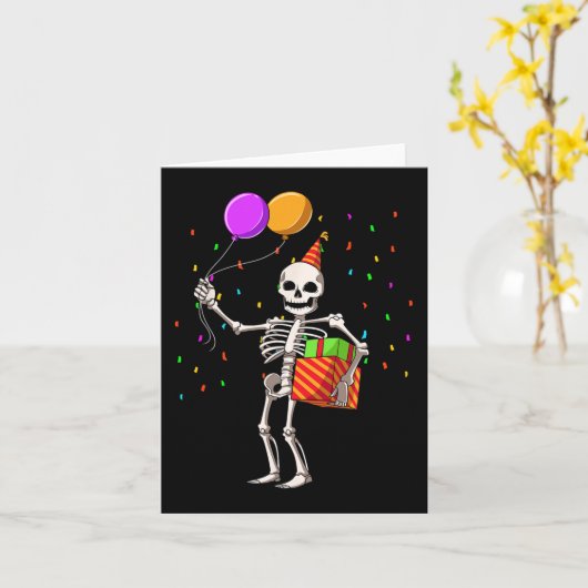 ハロウィーンバースデーパーティードレーティングスケルトン誕生日 カード (黄色い花)