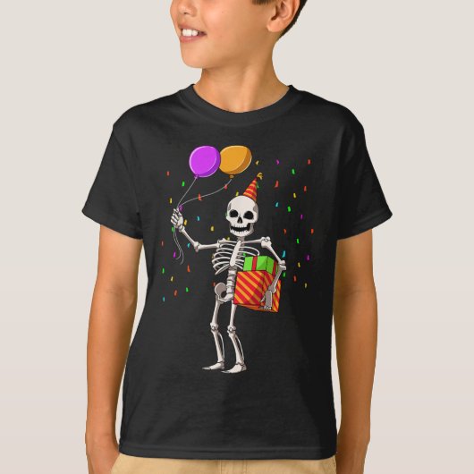 ハロウィーンバースデーパーティードレーティングスケルトン誕生日 Tシャツ (正面)