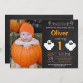 ハロウィーンバースデーパーティーフォト招待状 招待状 (正面/裏面)