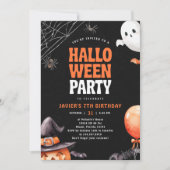 ハロウィーンバースデーパーティーブラックオレンジ招待状 招待状 (正面)