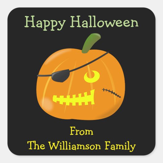 ハロウィーンパイレーツカボチャかわいいパーティー好意ギフトラベル スクエアシール (正面)