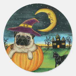 ハロウィーンパグドッグステッカー ラウンドシール