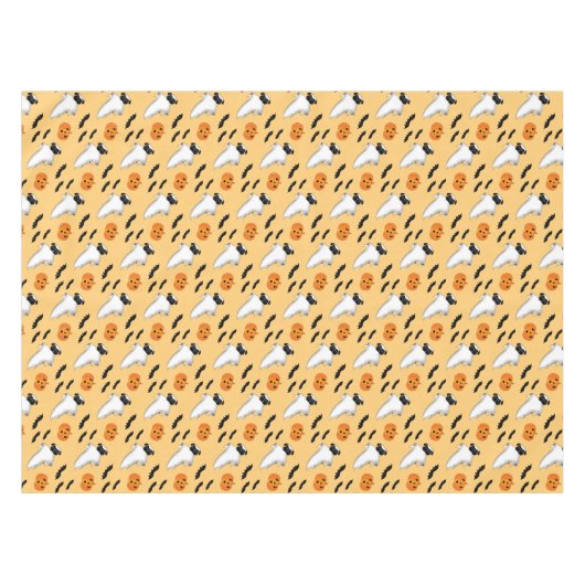 ハロウィーンパグ幽霊かわいいカボチャこうもりイエロータブ テーブルクロス (正面(横))