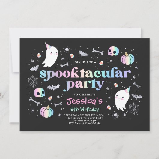 ハロウィーンパステルキュート幽霊誕生日スポオクタキュラー 招待状 (正面)