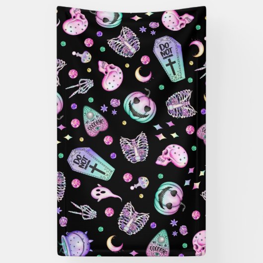 ハロウィーンパステルゴシックの薬局と墓地 横断幕 (縦)