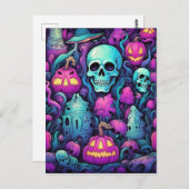 ハロウィーンパステルスカルとカボチャ ポストカード (正面/裏面)