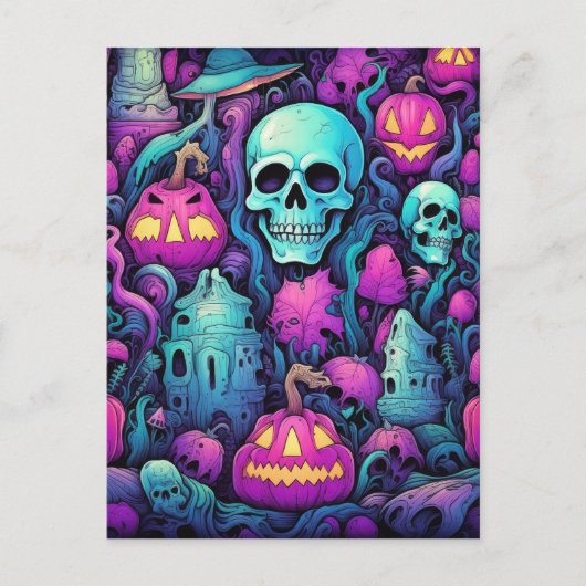 ハロウィーンパステルスカルとカボチャ ポストカード (正面)