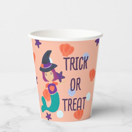 ハロウィーンパステルマーメイドウィッチトリックまたはトリート 紙コップ (正面)