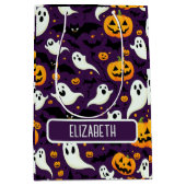 ハロウィーンパターンこうもりカボチャ幽霊キャンディパーティー ミディアムペーパーバッグ (正面)