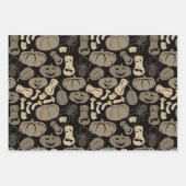 ハロウィーンパターンウィッチハットキャットスパイダー3ニュートラル ラッピングペーパーシート (正面)