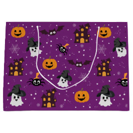 ハロウィーンパターンパープル ラージペーパーバッグ
