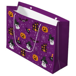 ハロウィーンパターンパープル ラージペーパーバッグ