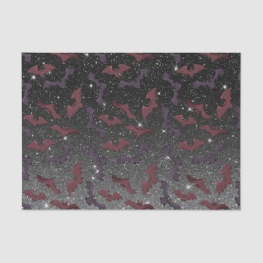 ハロウィーンパターンブラックグリッターこうもり 飛んでいる 薄葉紙 (正面)