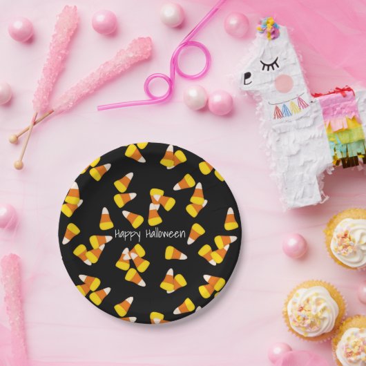 ハロウィーンパターンランダムキャンディーコーンのピース ペーパープレート (パーティー)