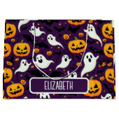 ハロウィーンパターン名こうもり幽霊怖いおもしろいパーティー ラージペーパーバッグ (正面)