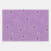 ハロウィーンパターン |スパイダーウェブ上のクモ3色 ラッピングペーパーシート (正面2)