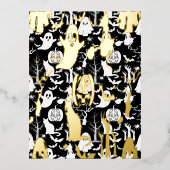 ハロウィーンパターン。不気味かわいい.bブラックBG 箔シーズンポストカード (正面)