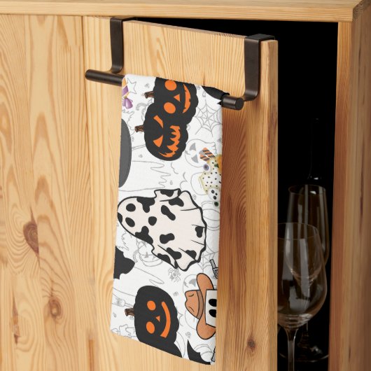 ハロウィーンパターン。不気味可愛い キッチンタオル (三つ折り)