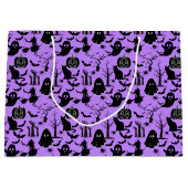 ハロウィーンパターン。不気味可愛い。b LパープルBG ラージペーパーバッグ (正面)