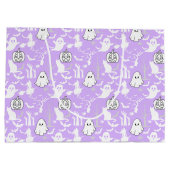 ハロウィーンパターン。不気味可愛い。b LパープルBG ラージペーパーバッグ (裏面)