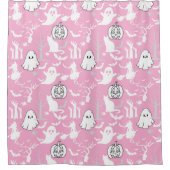 ハロウィーンパターン。不気味可愛いBピンクBG シャワーカーテン (正面)