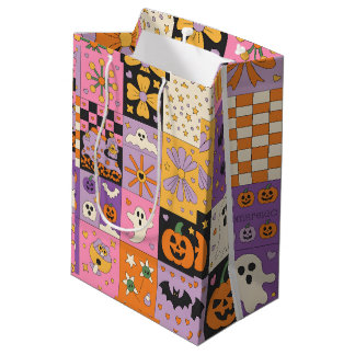 ハロウィーンパッチワークパターン – フェスティバルマス ミディアムペーパーバッグ