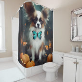 ハロウィーンパピヨンとカボチャ怖い シャワーカーテン (インサイチュ)