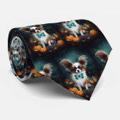 ハロウィーンパピヨンとカボチャ怖い ネクタイ (ロール)