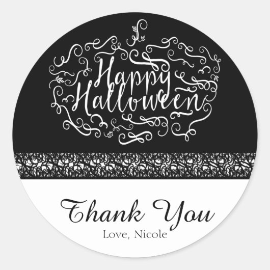ハロウィーンパンプキエレガントン白黒パーティーの好意 ラウンドシール (正面)