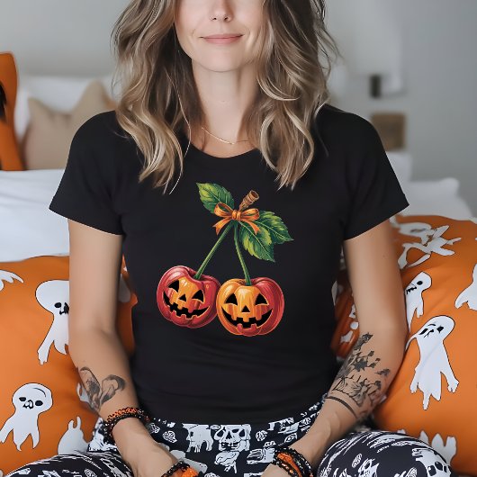ハロウィーンパンプキンさくらんぼ秋オータムコケット Tシャツ