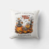 ハロウィーンパンプキンのトリックまたはトリートメント クッション (正面)