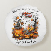 ハロウィーンパンプキンのトリックまたはトリートメント ラウンドクッション (裏面)