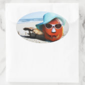 ハロウィーンパンプキンアットザビーチ 楕円形シール (バッグ)