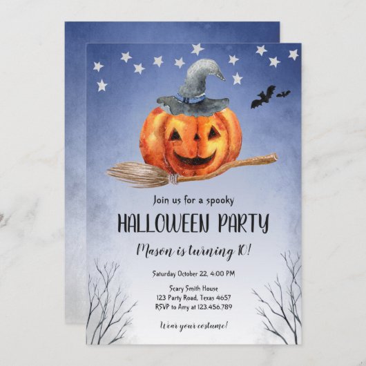 ハロウィーンパンプキンウィッチパンプキン不気味誕生日 招待状 (正面/裏面)