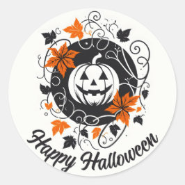 ハロウィーンパンプキンオレンジ白黒 ラウンドシール