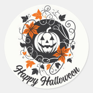 ハロウィーンパンプキンオレンジ白黒 ラウンドシール