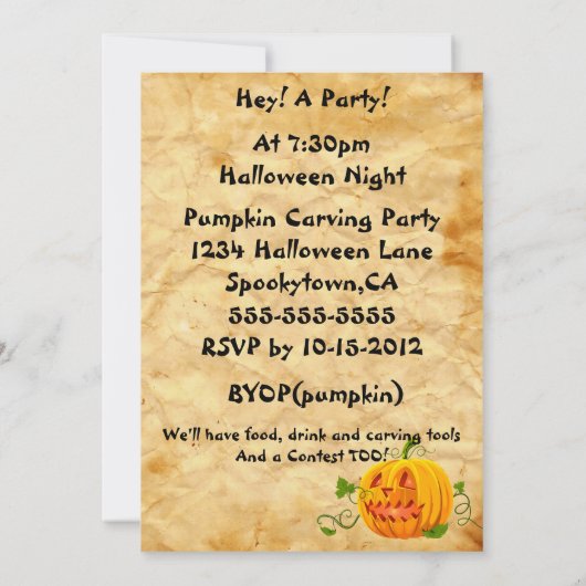ハロウィーンパンプキンカービングパーティの招待状 招待状 (裏面)