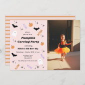 ハロウィーンパンプキンカービング誕生日招待状 招待状 (正面/裏面)