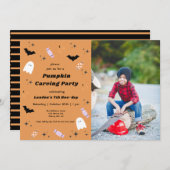 ハロウィーンパンプキンカービング誕生日 招待状 (正面/裏面)