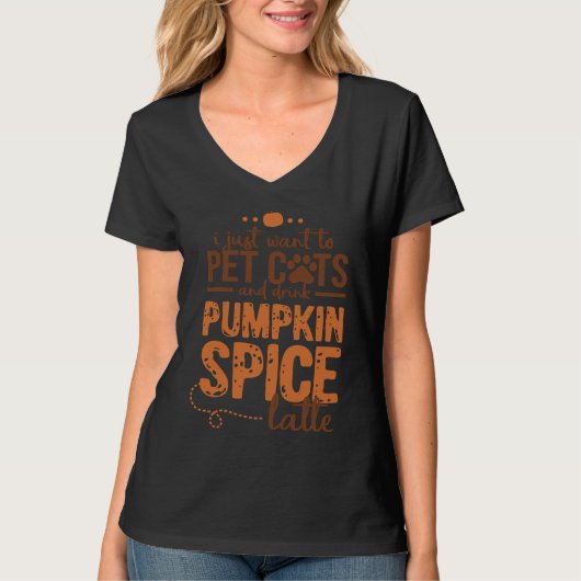ハロウィーンパンプキンスパイスラテ猫 Tシャツ (正面)