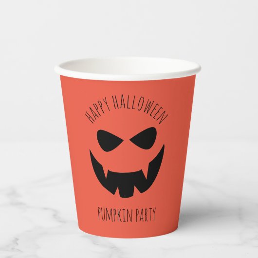 ハロウィーンパンプキンハロウィーンのカボチャのちょうちんオレンジ紙カップ 紙コップ (正面)